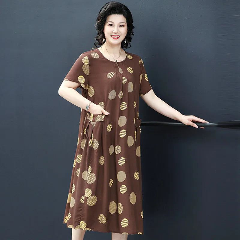 Summer Mother Nightgowns New Plus Size Middle-Aged Elderly Women Short Sleeve Nightdress Cotton Long Dress Home Clothes 6XL