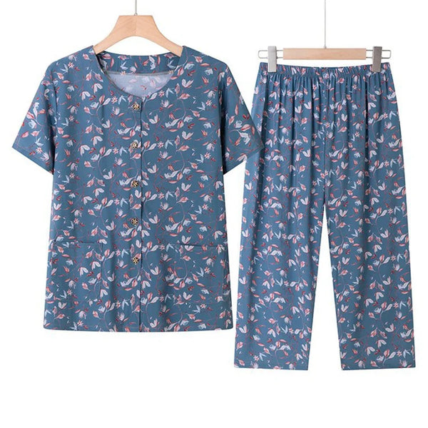 ឈុតខោ Capri ដៃខ្លី XL-5XL ថ្មីសម្រាប់ម្តាយវ័យកណ្តាល pajamas កប្បាស Rayon គេងយប់សម្រាប់ស្ត្រី ឈុតពីរដុំ