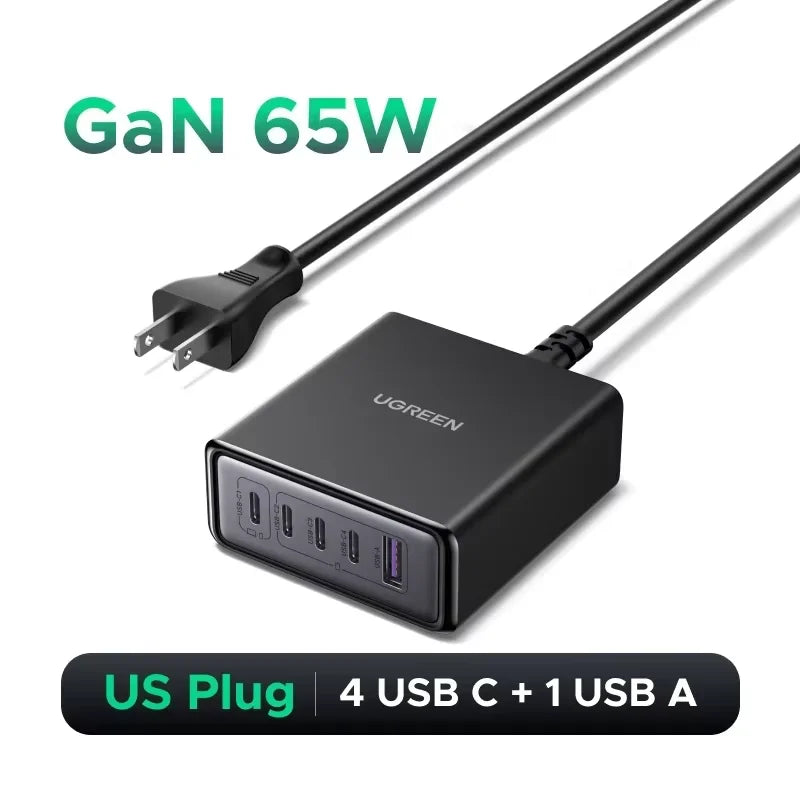 UGREEN 65W 100W GaN Charger PPS QC4.0 PD3.0 For iPhone18 17 16 Pro Xiaomi Samsung Tablet Macbook Air iPad 5 IN 1 Desktop Charger