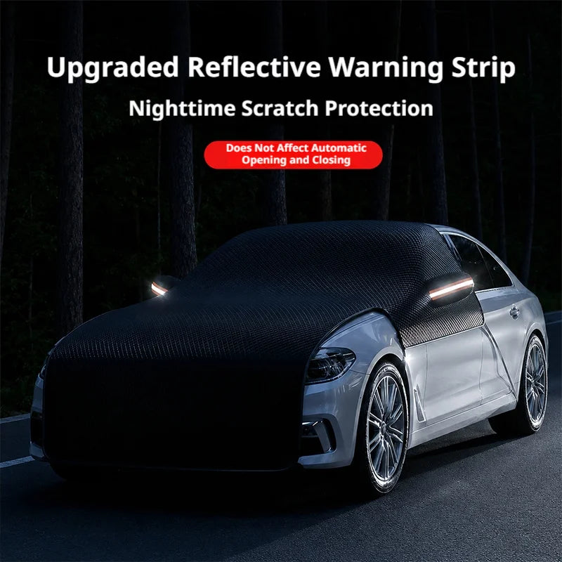 SEAMETAL Extended 3‑Window Car Windshield Snow Cover Engine Hood Anti‑Frost Anti‑Ice Sunshade with 6 Fixing Straps for Sedan SUV
