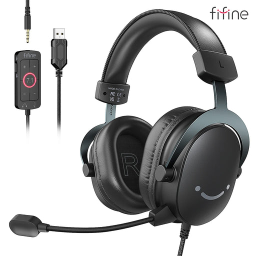 FIFINE Headset,3.5 mm jack&USB Headphone with 7.1 Surround Sound/volum contral/Mute switch for PC/MAC/PS4/PS5 Mixer-H9