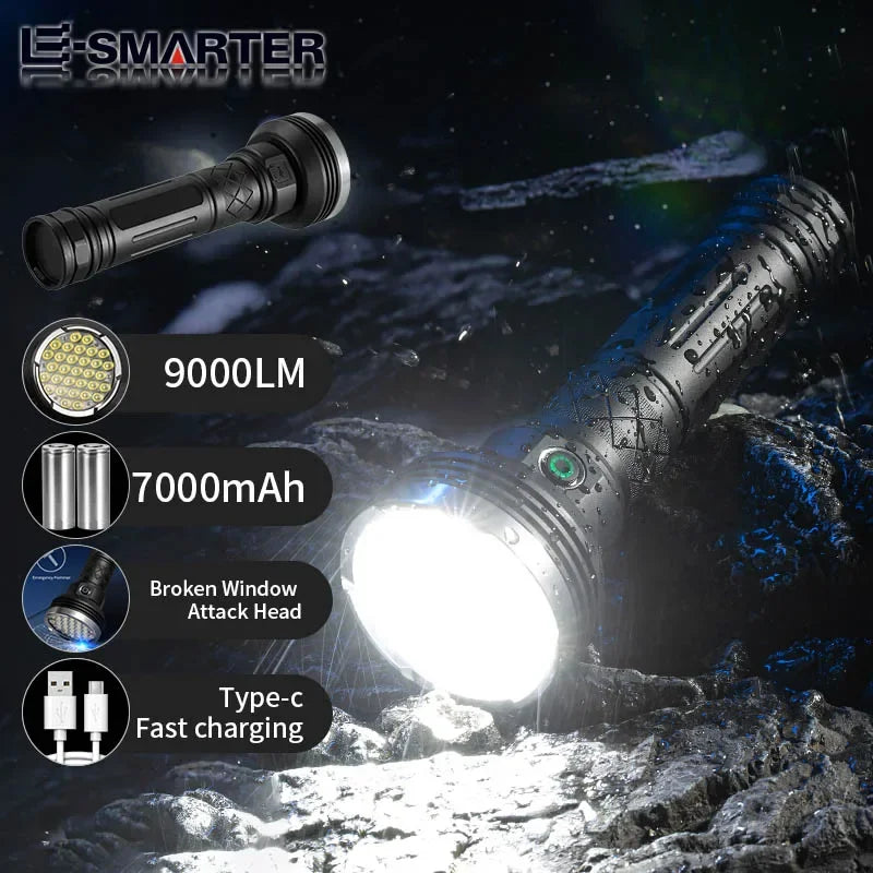 ពិល LED ថាមពលខ្ពស់ ពិលភ្លឺខ្លាំង ពិលចម្ងាយឆ្ងាយ អាចសាកបានដោយ USB ចង្កៀងដៃយុទ្ធសាស្ត្រដ៏មានអានុភាព ចង្កៀងបោះតង់
