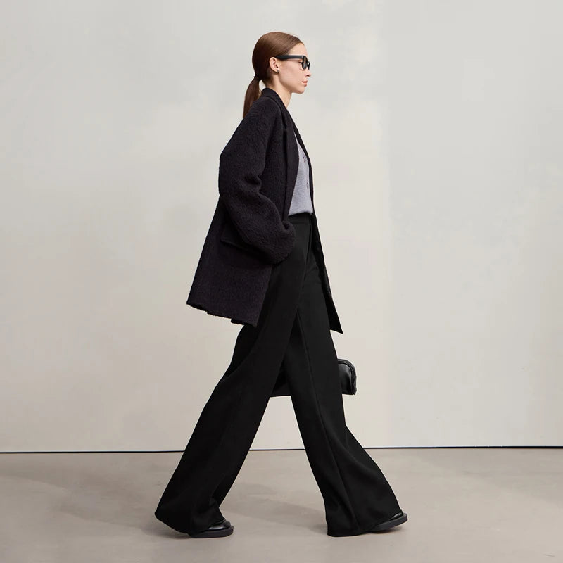 AMII Minimalism Pants For Woman 2026 Winter New Commuter Knitted Wide-leg Pants Casual Loose Versatile Woman Trousers 12544092