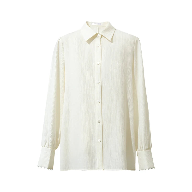 Amii Women's Long Sleeve Shirt Lapel Collar Casual Minimalist Business Shirts for Woman Casual Blouse 2026 Autumn Tops 12623077
