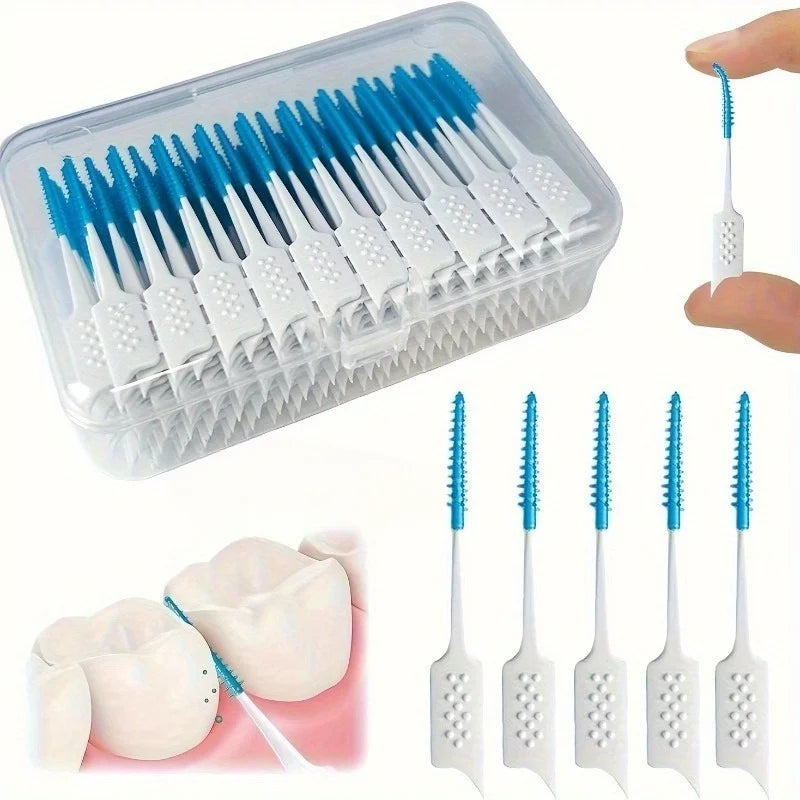 102Pcs Mint Flavored Interdental Flossers,Soft Gel Formaldehyde-Free Dental Cleaning Pick Ergonomic Handle Travel Oral Care Tool