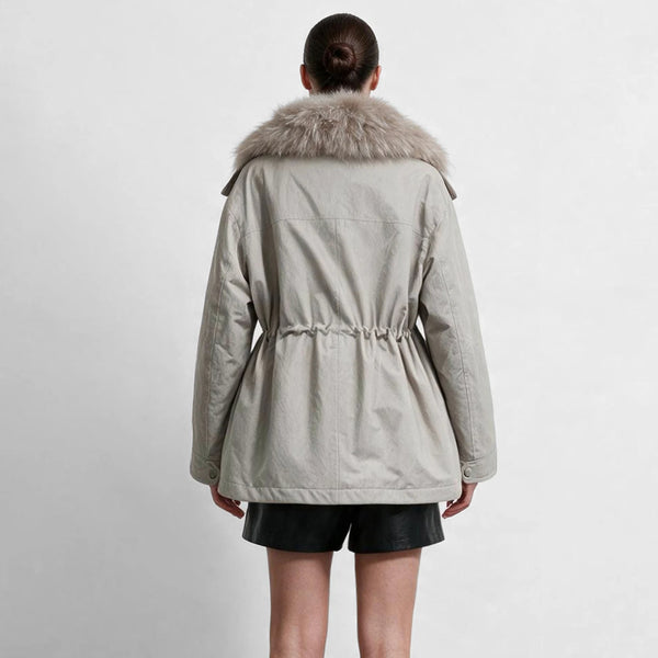 Amii Women's Winter Jacket 2026 New Warm Detachable Fur Collar Parka Down Jacket Drawstring Waist Casual Zipper Top 12654037