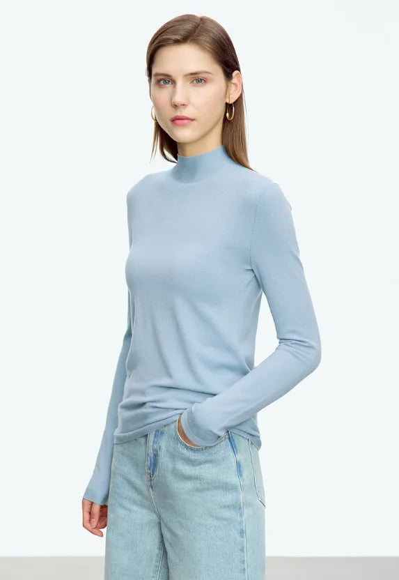 អាវយឺត AMII របស់ស្ត្រី Minimalism កអាវវែង អាវក្រៅ 2025 រដូវស្លឹកឈើជ្រុះថ្មី ស្លីម មូលដ្ឋាន អាវយឺតប៉ាក់រឹង 12363002