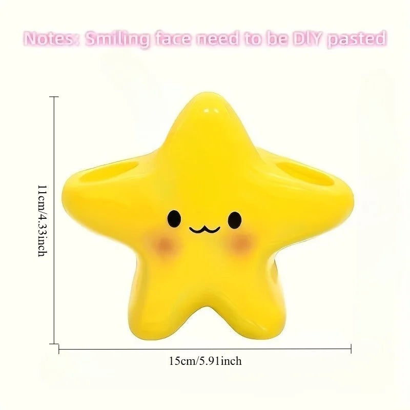 1/2pcs Cute Star Toothbrush Holder Cartoon Face Freestanding Rack Durable Bathroom Storage Organizer for Toothpaste Toothbrush
