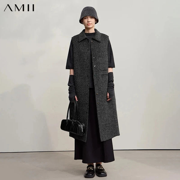 AMII Sleeveless Women's Woolen Coat 2026 Winter New Lapel Vest Wool Double-sided Woolen Coat Women's Warm Versatile Top 12554069