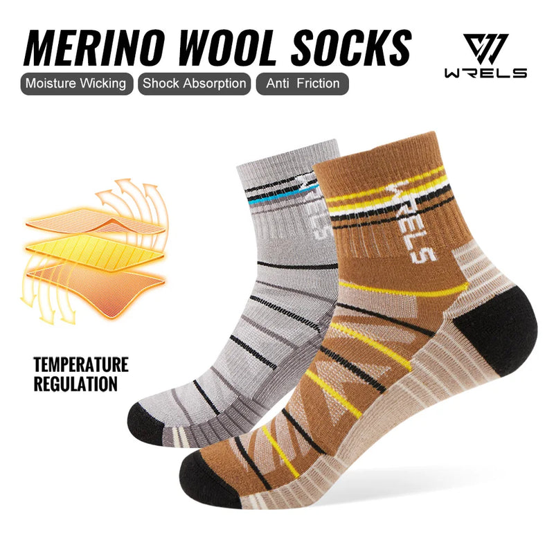 WRELS 1/2/3pairs Merino Wool Socks Warm Thermal Hiking Socks Cushion Sweat Wicking Breathable Compression Merino Wool Socks