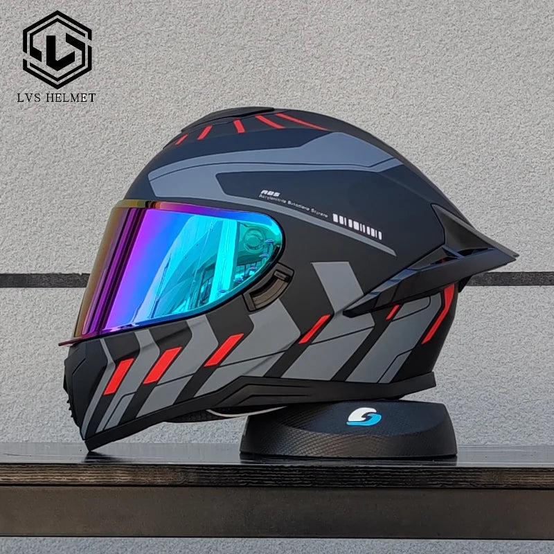 Original LVS Bright Black Helmet Motorcycle Full Face Motorcycle Helmet Riding Big Spoiler Unisex Helmet Casque DOT Approved