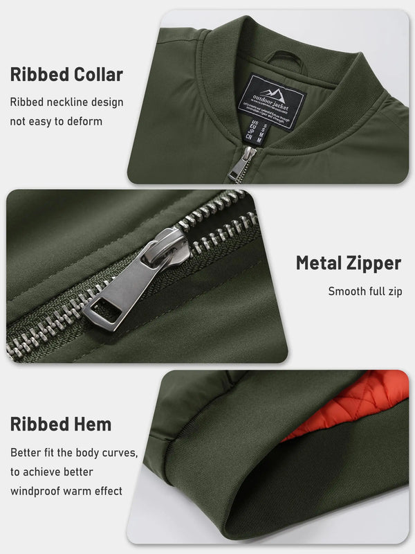 TACVASEN Men's Autumn And Winter Quilted Waterproof Jacket Warm Insulated Polyester Coat with 4 Pockets for Outdoor Activities