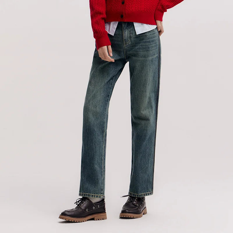 Semir Jeans Women 2026 Spring Half Elastic Waist Straight Pants Casual Fashion Trendy Trousers