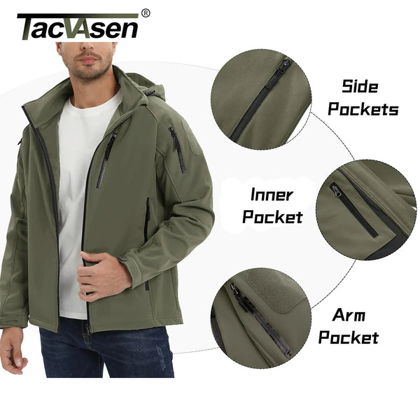 TACVASEN Windproof Winter Fleece Lining Hooded Jacket Mens Waterproof Softshell Jacket Coat Hiking Work Jackets Coat Outwear
