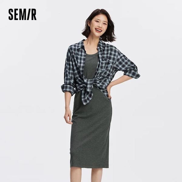 រ៉ូបស្ត្រី Semir ករាងអក្សរ U អាវកាក់មីឌី អាវពីរដុំ រចនាប័ទ្មធ្វើដំណើរធម្មតា សម្លៀកបំពាក់រដូវស្លឹកឈើជ្រុះ សម្រាប់ពាក់ប្រចាំថ្ងៃក្នុងទីក្រុង ឆ្នាំ២០២៦