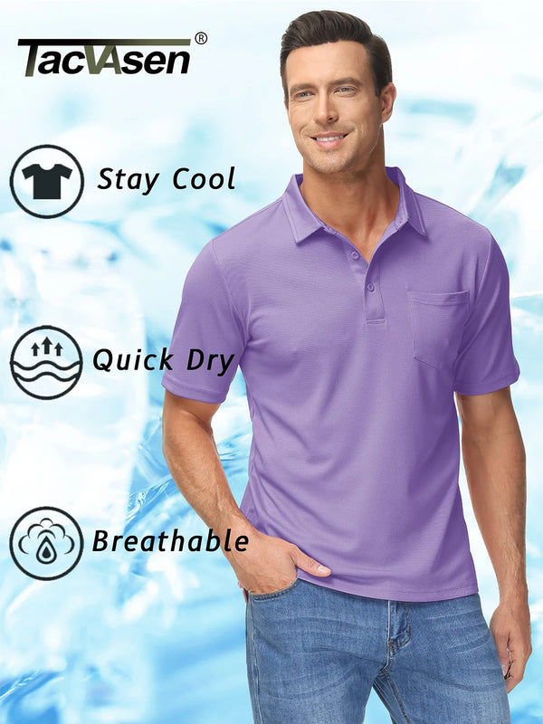 TACVASEN Summer Quick Dry Polos T-shirts Mens Breathable Sport Hiking Tee Shirts Casual Golf Polos T-Shirt Work Tops With Pocket