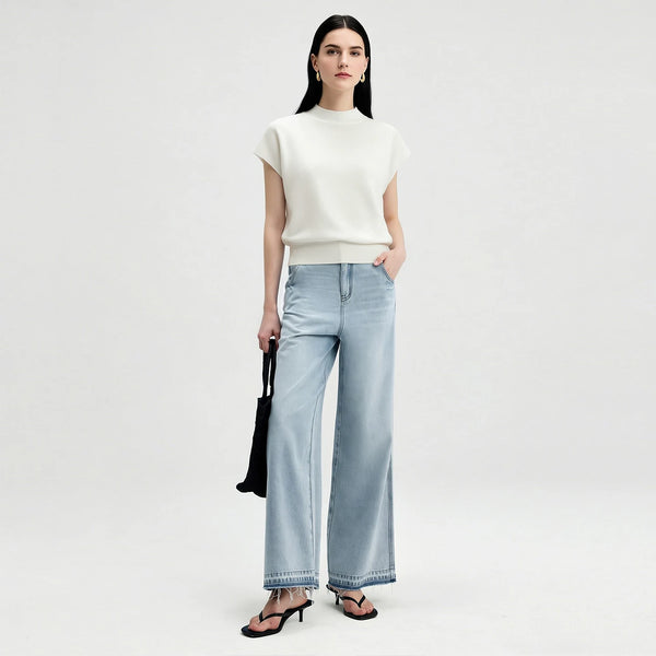 Amii 2026 Summer New Women Mock Neck Knit Pullover Soild Cropped Short Sleeves Top Slim Fit Casual Elegant Sweater 12622210