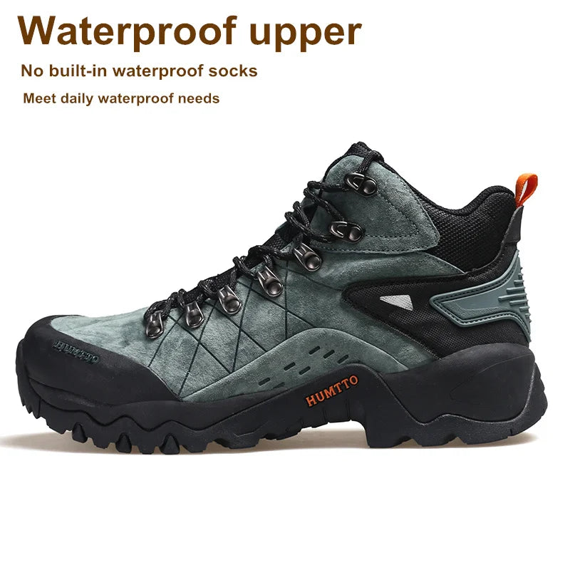 HUMTTO Waterproof Trekking Sneakers for Men Winter Leather Hunting Outdoor Hiking Shoes Sport Walking Tactical Safety Boots Mens
