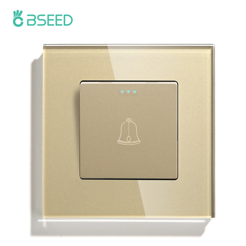 BSEED EU Standard Mechanical Button Switch Doorbell Switch Tempered Galss Frame Push Switch for House Hotel