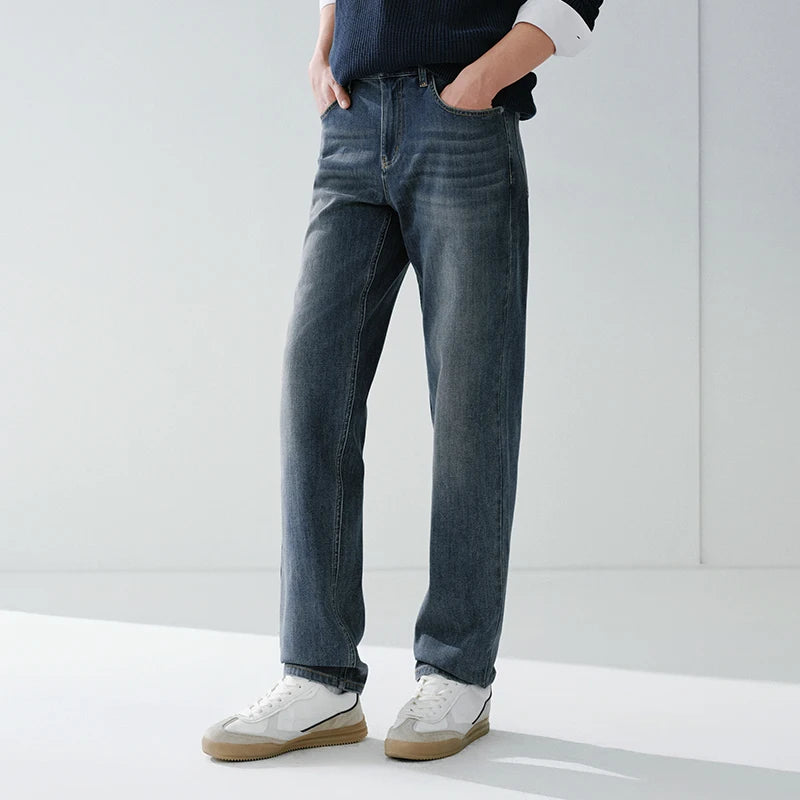 Semir Soft Jeans Men 2026 Spring Stretch Regular Straight Leg Vintage Washed Casual Comfortable Daily Wear Trousers