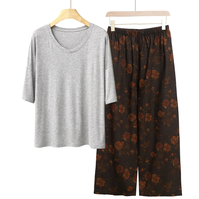 New Print Room Sleepwear Set Short Sleeve Women's Pajamas Casual 2 Pieces Loungewear Clothes Spring Summer Modal Home Suit