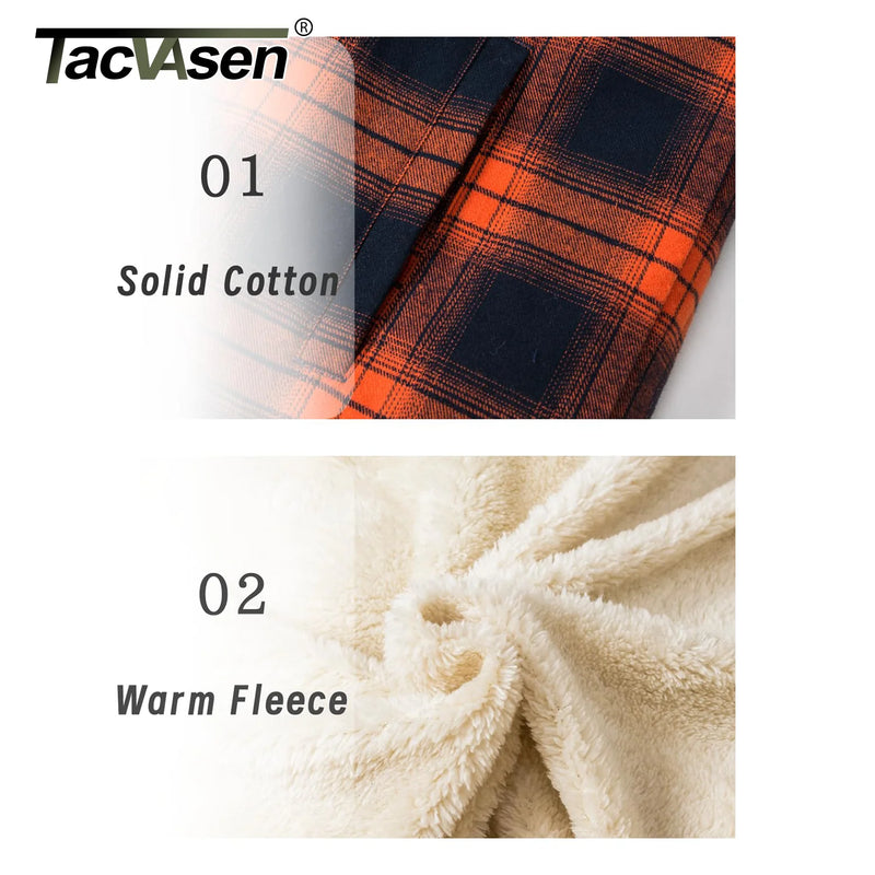 TACVASEN Sherpa Lined Flannel Jacket Mens Heavyweight Hooded Fleece Jacket Thicken Warm Button Down Plaid Jacket Outwear Coats