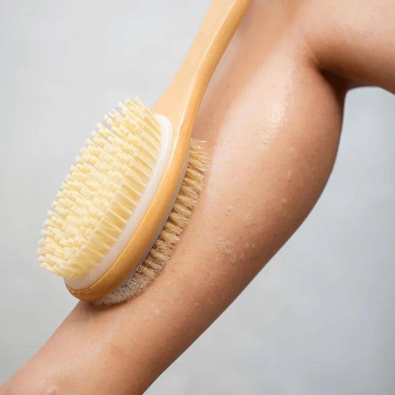 1pc Dual-Sided Shower Brush with Long Handle - Bristle Body Scrubber,Exfoliating Back Brush,Deep Clean,for Lotion Application