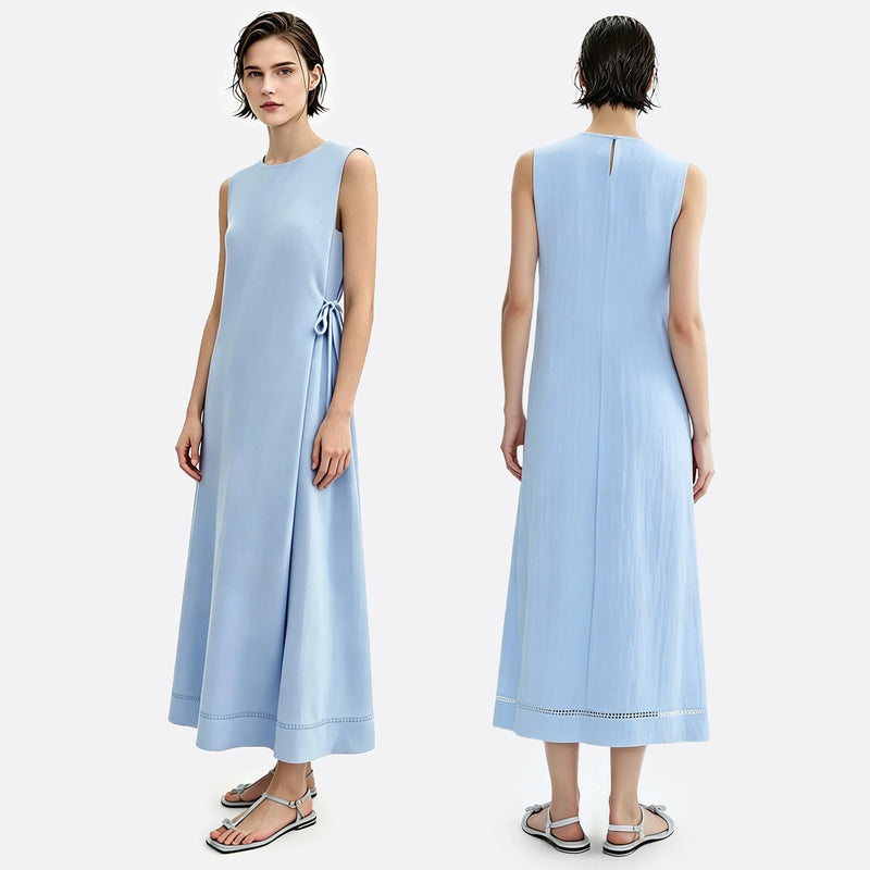 Amii Women's Casual Dresses 2026 Summer New O-Neck Lace Cutout Sleeveless Loose Fit Casual A-Line Long Dress For Women 12642178