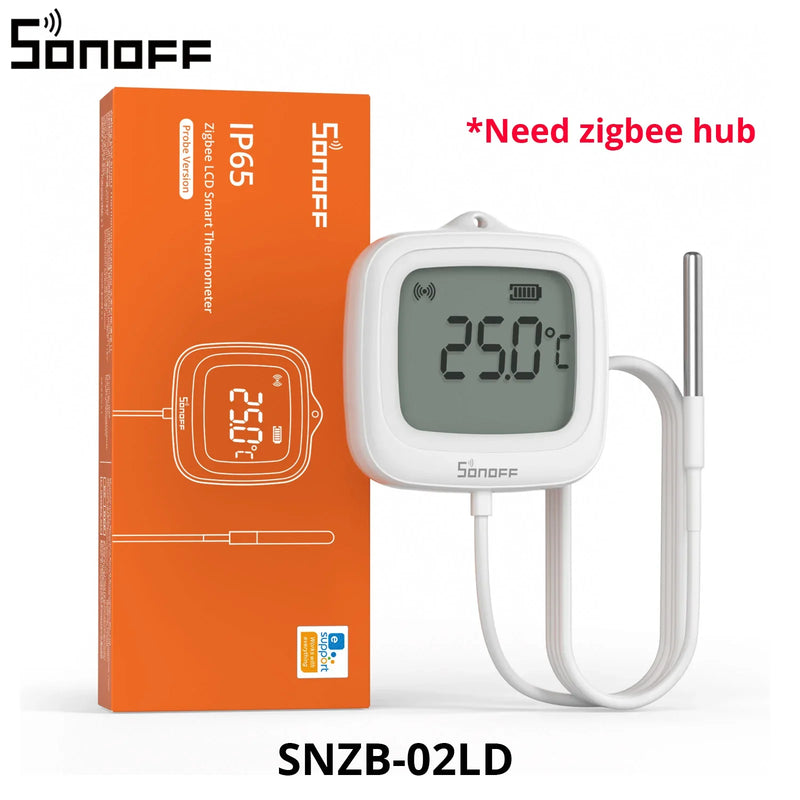 SONOFF SNZB-02LD Zigbee3.0 LCD Smart Thermometer with Probe IP65 Waterproof for Fridge Pool Fish tank Wine Cellar via ZBBridge-P