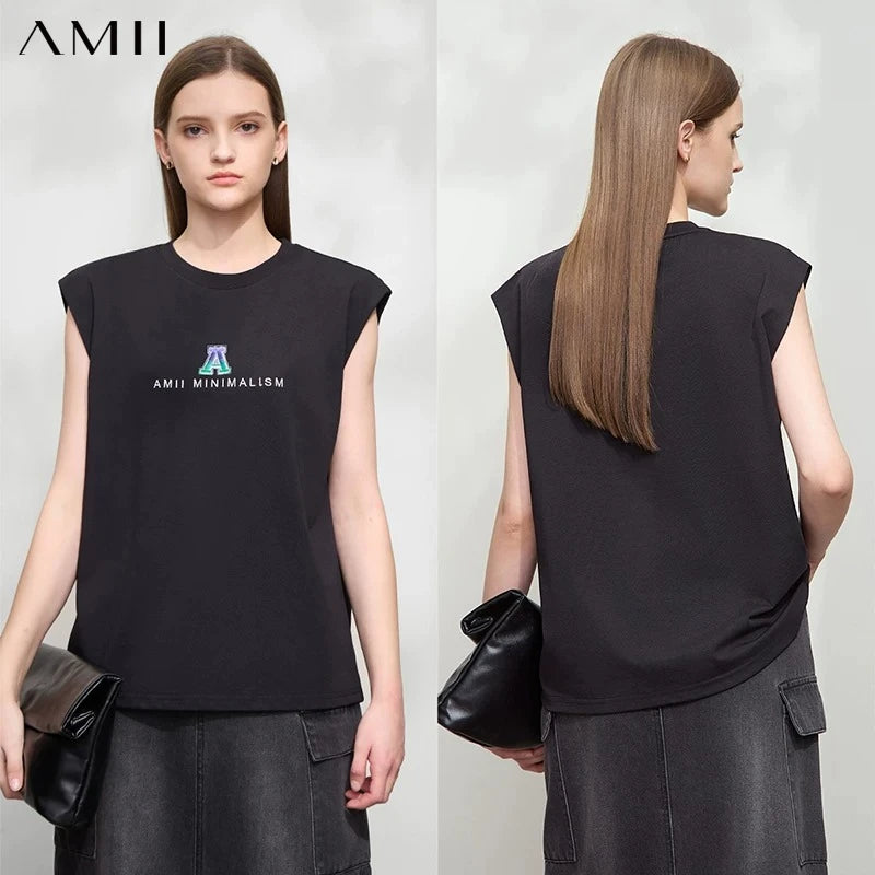 អាវយឺតកមូលសម្រាប់នារី Amii Minimalist រដូវក្តៅឆ្នាំ ២០២៦ អាវប៉ាក់ដៃខ្លីថ្មី ប៉ាក់អក្សរ អាវរលុង ស្លៀកទៅធ្វើការ 12512005