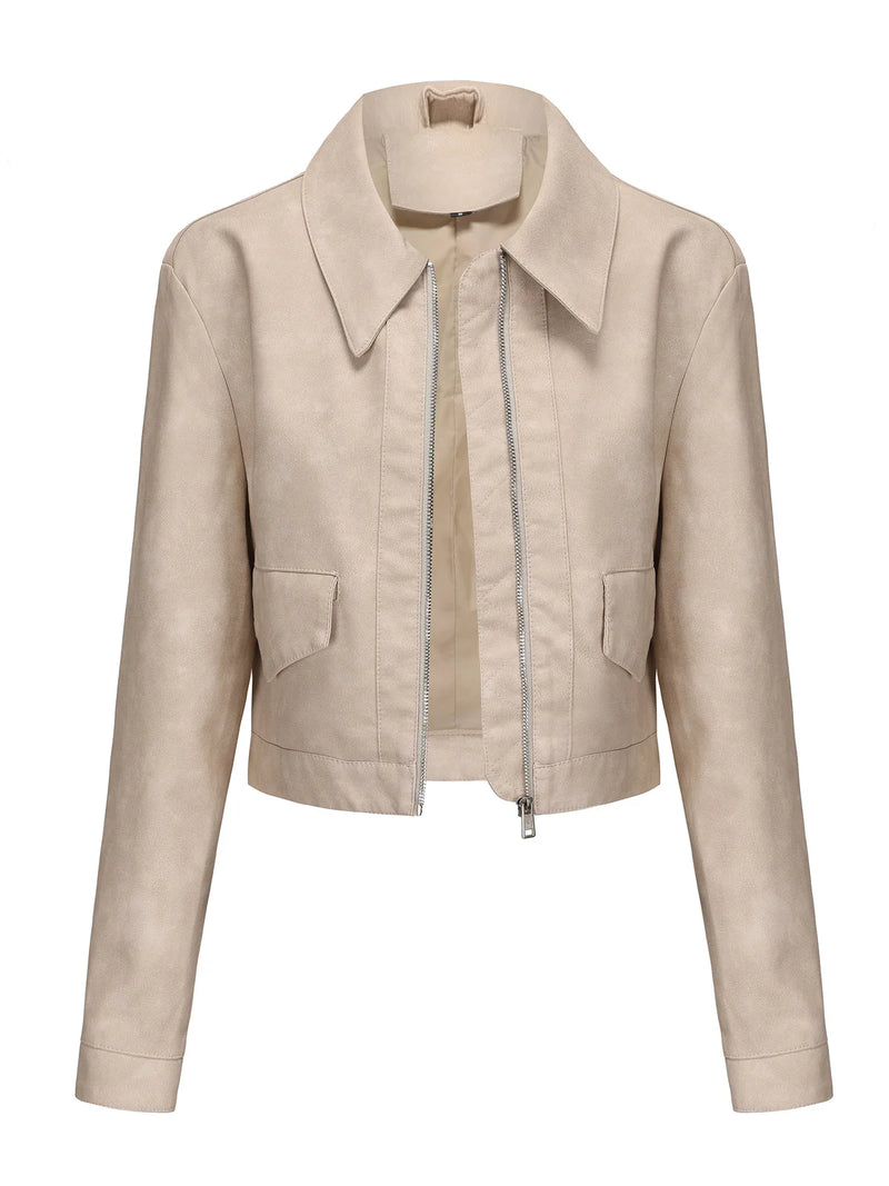 Women's Pink Short Jacket, Single Breasted Lapel PU Coat, Fashion Casual Faux Leather Jackets, Black, Beige, Brown, Coffee Tops.