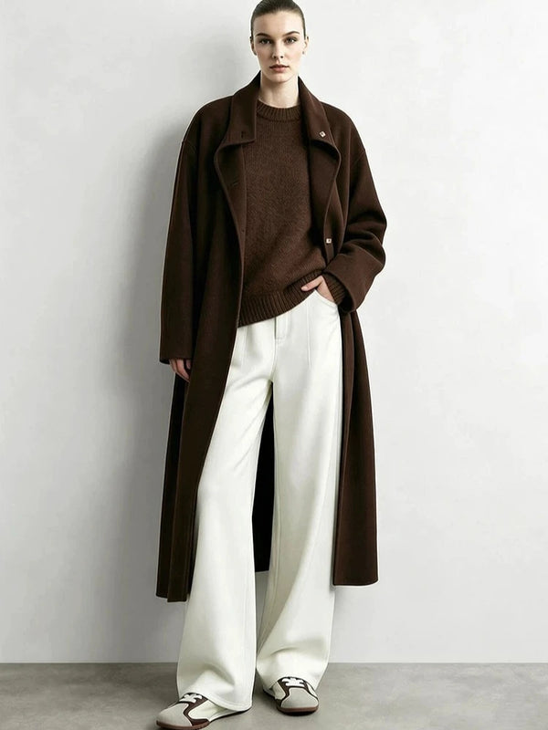 Amii Women's Double-Faced Wool Long Coat Stand Collar Belted Commuter Minimalist Women Winter Long Coats 12624099