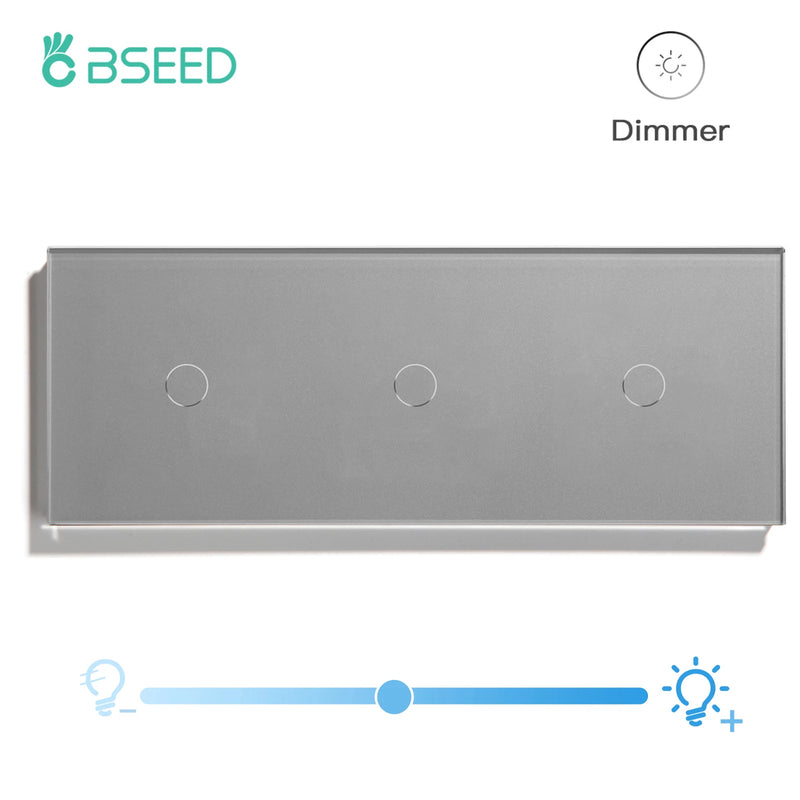 BSEED Dimmer Light Switch 1Gang 1Way Led Dimmer 220V Wall Touch Light Switch Crystal Glass Panel Blue Backlight Memory Function