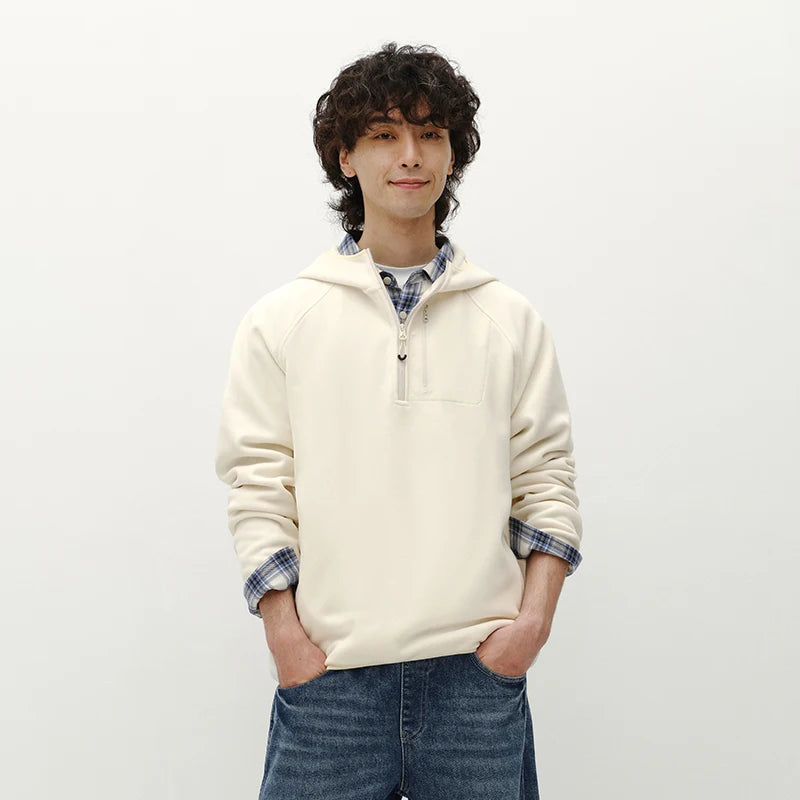 Semir Men Hooded Hoodies Antistatic Polar Fleece Outdoor Panel Design Water Repellent Raglan Sleeve 2026 New Winter Daily Wear