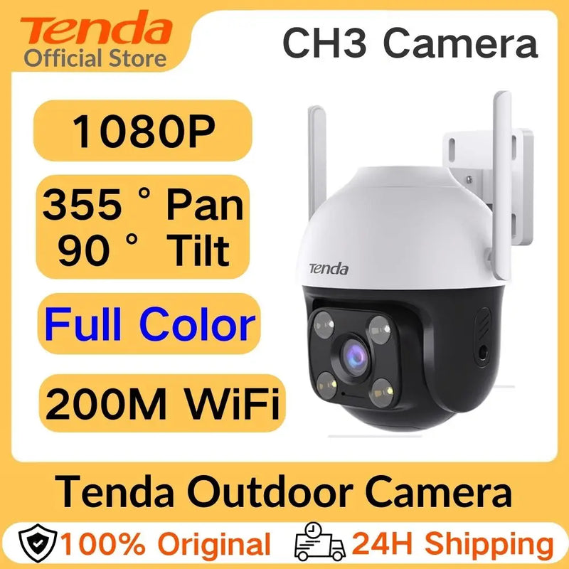 កាមេរ៉ា Tenda 4MP ក្រៅផ្ទះ Wi-Fi Pan/Tilt CH7-WCA ពណ៌ពេញ 360° ចក្ខុវិស័យពេលយប់ AI ការរកឃើញចលនា សំឡេងរោទិ៍ឆ្លាតវៃ