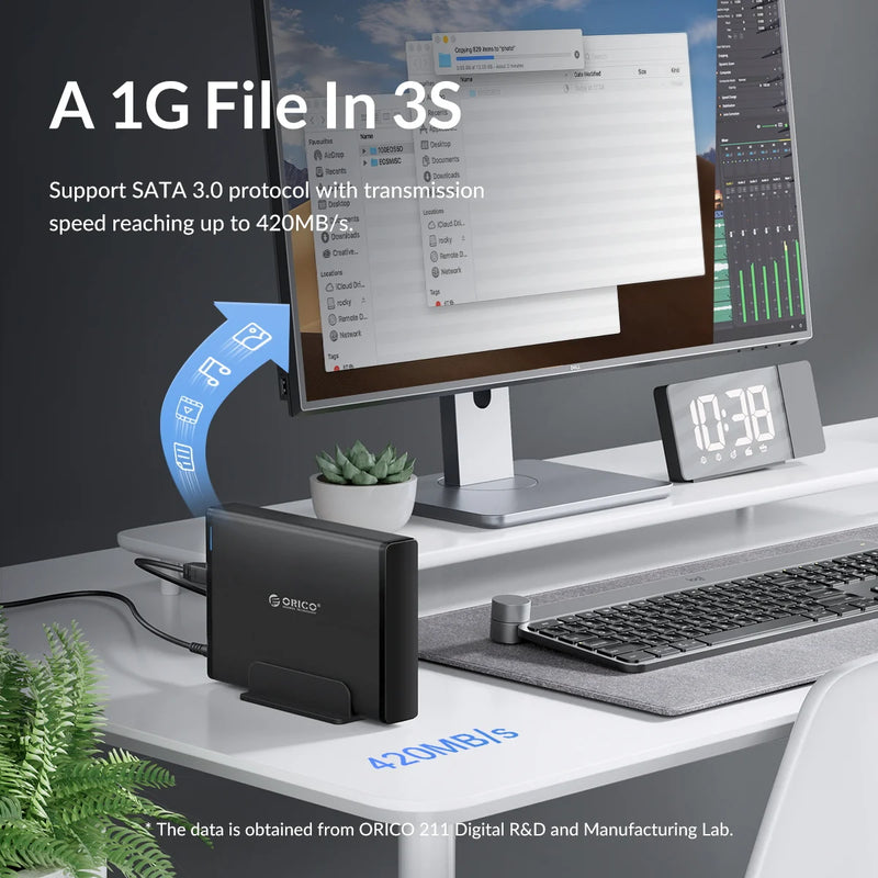 ORICO 3.5 inch HDD Case Type-C & USB3.0  Hard Drive Enclosure SATA  to USB 3.1 External Hard Drive Reader for 2.5/3.5'' HDD