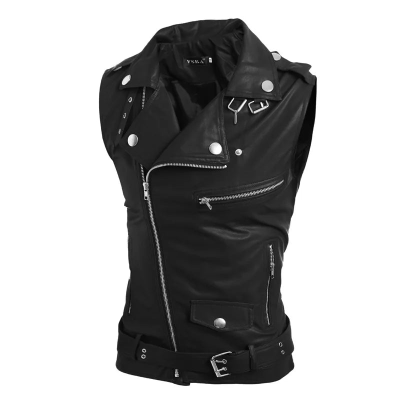 2026 Men's Black Lapel Sleeveless Vests Jacket, Slant Zipper Switch Vest, Hem Belt, Adjustable Size, White, Wine Red Waistcoat.