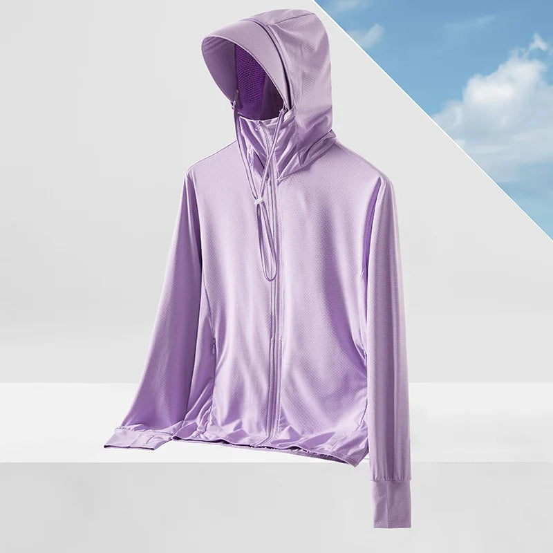 2026 New Women Long-sleeved Hooded Sunscreen, Summer Men Universal UV Light Breathable Jacket, Ice Silk Sports Coat