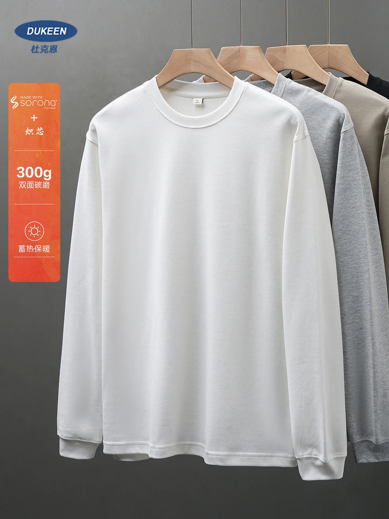 DUKEEN 300G Heavyweight Sorona Thermal Long Sleeve Tee for Men Soft Crewneck Base Layer Fall Winter Warm Men's Undershirt