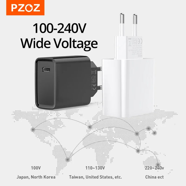 PZOZ 20W USB Type C Charger Fast Charging For iPhone 15 14 13 12 Pro Max Plus PD 20W QC 3.0 Phone Quick Charge Dual Travel Plug