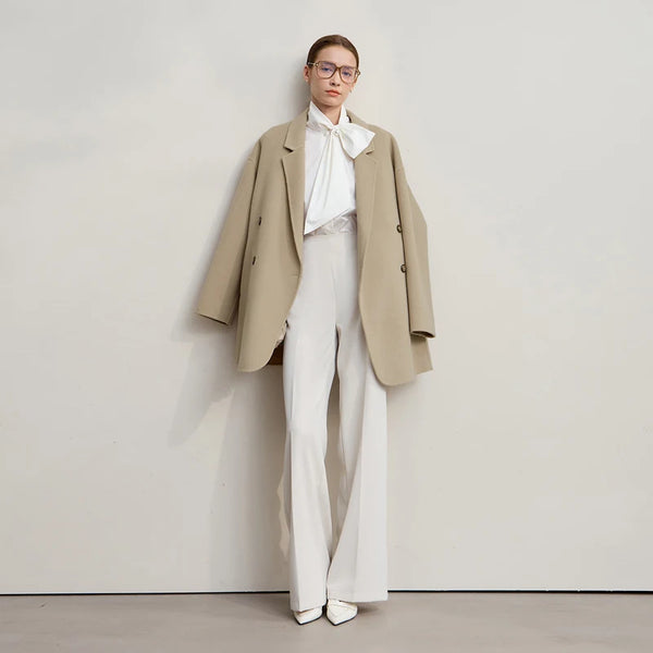 Amii Women's Coat 2026 Winter New Loose Double Breasted Versatile Women's Jacket Long Sleeves 100% Wool Overcoat Female 12524036