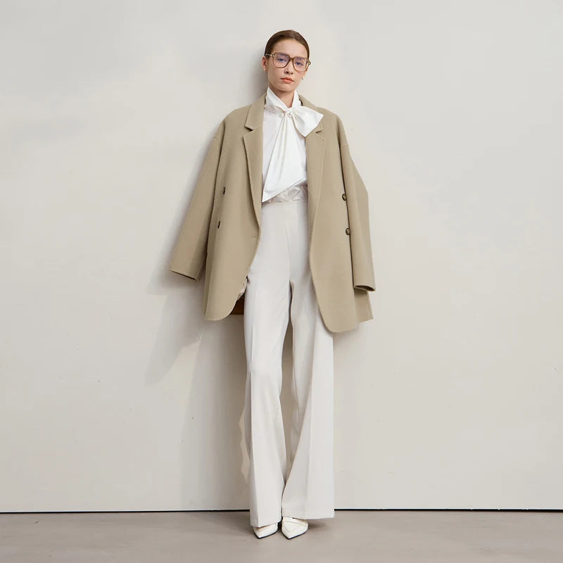 Amii Women's Coat 2026 Winter New Loose Double Breasted Versatile Women's Jacket Long Sleeves 100% Wool Overcoat Female 12524036
