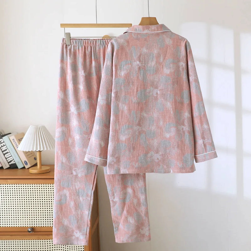 Lapel Long Sleeve Pajamas Sleepwear Cotton Pyjama Set Woman Clothing Set 2 Piece Autumn New Home Wear Ladies Homewear Pijama