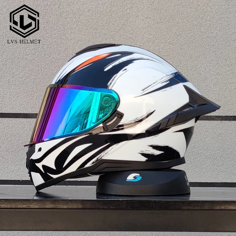 LVS high-quality adult motorcycle helmet with double lenses and full coverage track helmet, personalized large tail wing DOT
