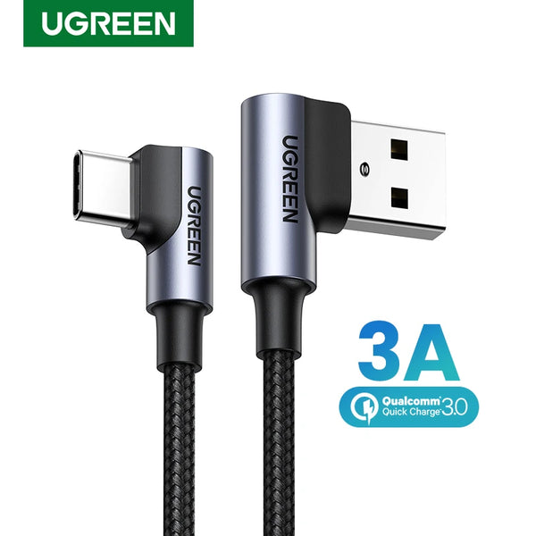 ខ្សែ UGREEN 90 ដឺក្រេ USB C ខ្សែនីឡុងសាកលឿន USB Type C សម្រាប់ iPhone 17 16 Xiaomi Samsung S25 S24 Poco USB-C ទៅ USB-C ខ្សែ