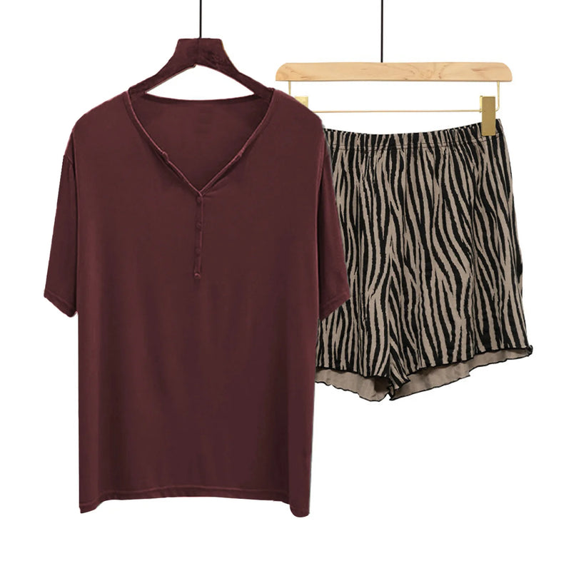 2026 Modal Room Spring Summer V-neck Pullover Tops Shorts Pajamas Set Women's Home Clothes New Fashion Sleepwear Pijama Suit