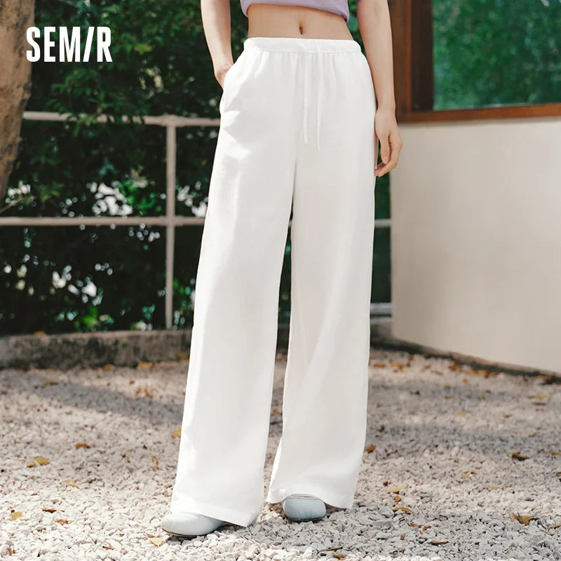 ខោស្ត្រី Semir ធម្មតាធ្វើពីក្រណាត់ទេសឯកលាយរលុង ចង្កេះយឺត ជើងធំទូលាយ អាវរដូវក្តៅឆ្នាំ ២០២៦ រចនាប័ទ្មតិចតួចបំផុត