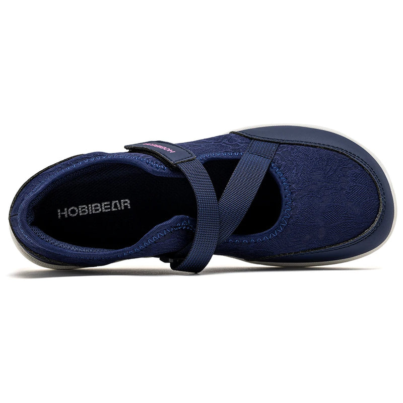 HOBIBEAR Wide Width Mary Jane Flats Women Barefoot Ballet Shoes Adjustable Hook Loop Lightweight Zero Drop Shoes