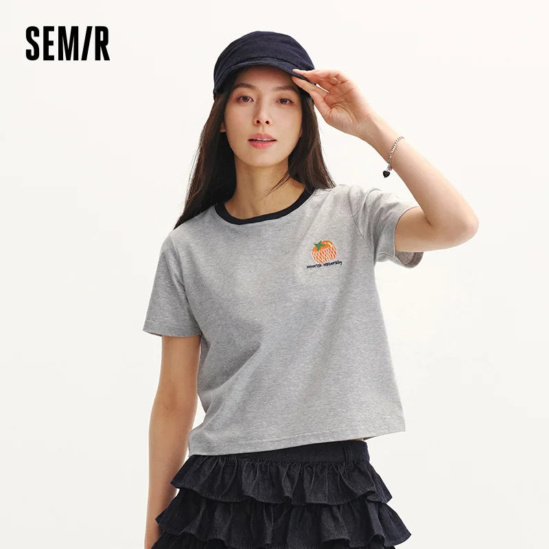 Semir Womens Tshirt 2026 Short Pattern Embroidered Antibacterial Moisture Wicking Quick Dry Casual Soft