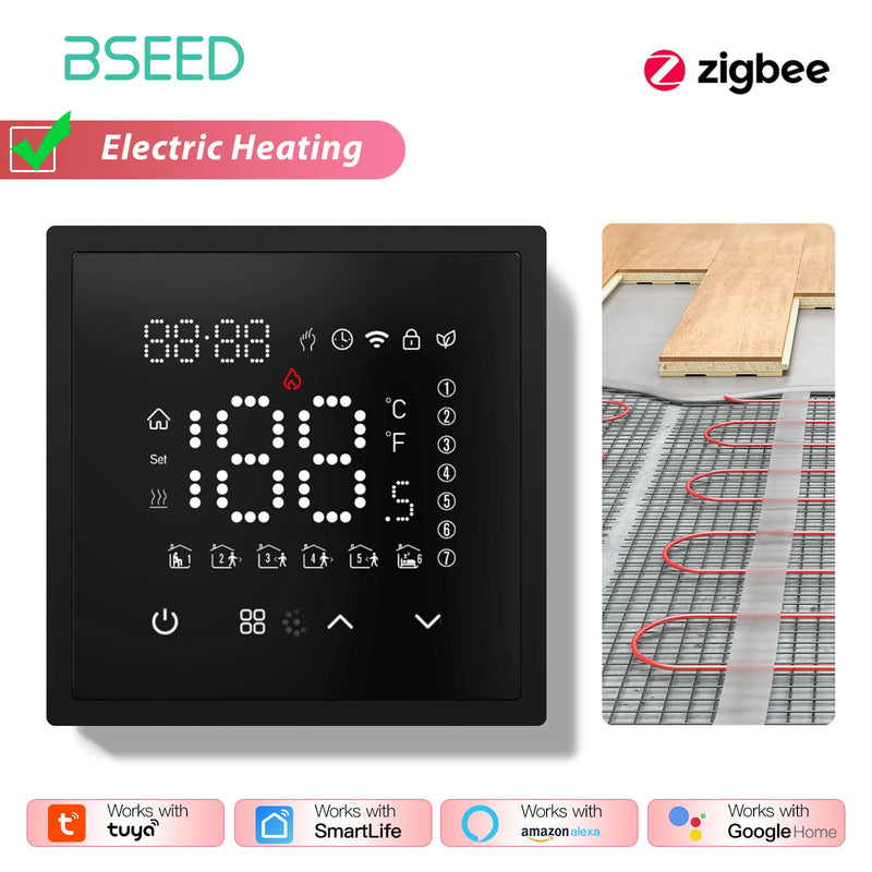 BSEED Zigbee Electric Floor Heating Water Boiler Room Thermostat ZigBee Alexa Google App Temperature Controller Plastic Frame